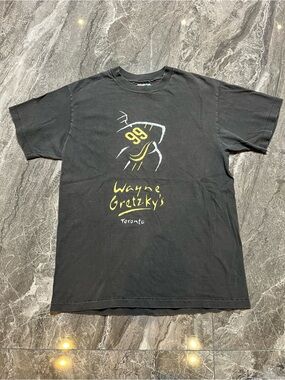Vintage 90s Wayne Gretzky Restaurant T Shirt Medium Single Stitch Fade Hanes NHL